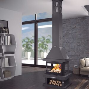 Poêle à bois central double combustion avec bûcher 10 kW – C-104