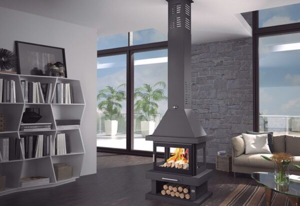 Poêle à bois central double combustion avec bûcher 10 kW – C-104